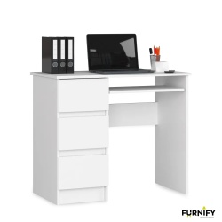 Biurko komputerowe ZEUS, 90 cm, 3 szuflady, prawe/lewe, wysoki połysk, kolor biały