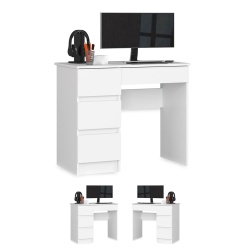Biurko komputerowe HADES, 90 cm, 4 szuflady, prawe/lewe, kolor biały